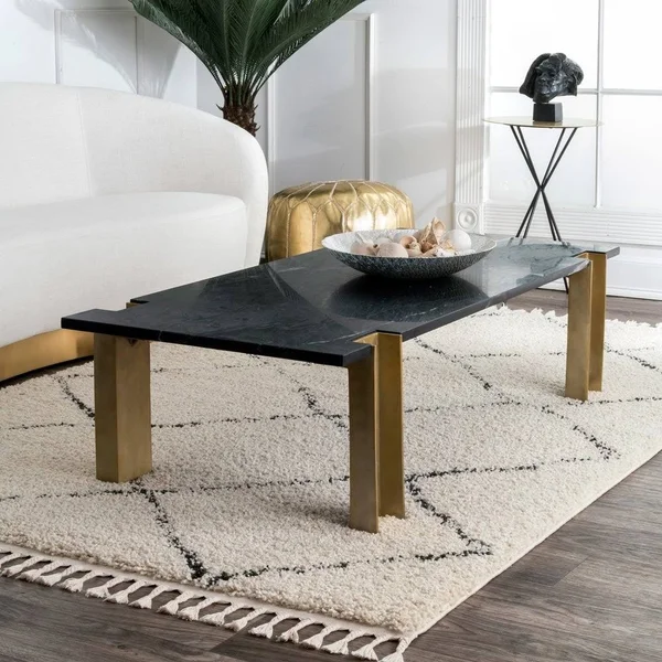 nuLOOM Jessie Moroccan Lattice Shag Off-White 8 ft. x 11 ft. Area Rug, Beige
