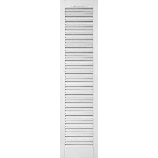 12 inchw x 38 inchh Lifetime Vinyl - Custom Cathedral Top All Louver, Open Louver Shutters, w/Shutter-Loks (Per Pair), Bright Whi