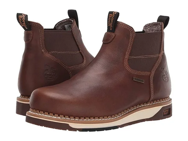 Men's Brown Georgia Boot Wedge Waterproof Chelsea Work Boot Size 9.5