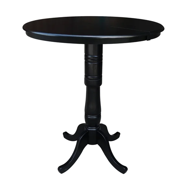 36 inch Round Top Pedestal Table with 12 inch Leaf - 42 inchh, Black