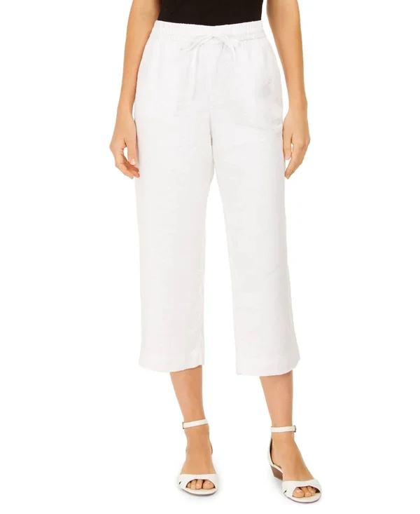 Charter Club Linen Capri Tie-Waist Pants, Created for Macy&s - Bright White
