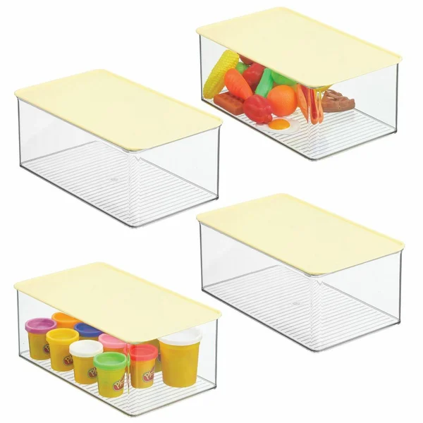 mDesign Playroom Stackable Plastic Storage Box with Lid for Organizing Baby/Child's/Kids Toys - Action Figures, Crayons, Markers