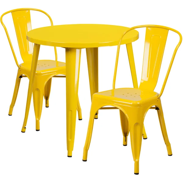 Flash Furniture 30&& Round Metal Indoor-Outdoor Table Set with 2 Cafe Chairs/White