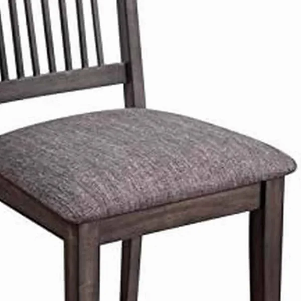 Wood Side Chair with Slatted Backrest and Padded SEAT - Set of 2, Dark Brown