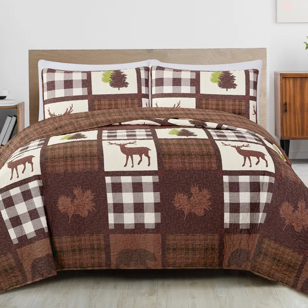 Great Bay Home Stonehurst Lodge Reversible Quilt Set Full - Queen Chocolate, Green