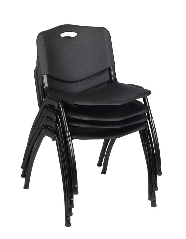 Regency Kee 42x22 Square Breakroom Table- Grey/ Black & 4 &M& Stack Chairs- Black