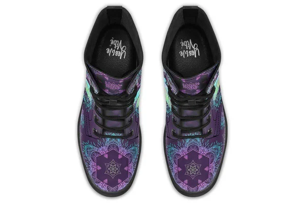 Dragonfly Mandala Boots - Purple and Blue Boots, YesWeVibe Men's Boots, Black Sole, US 13, EU48