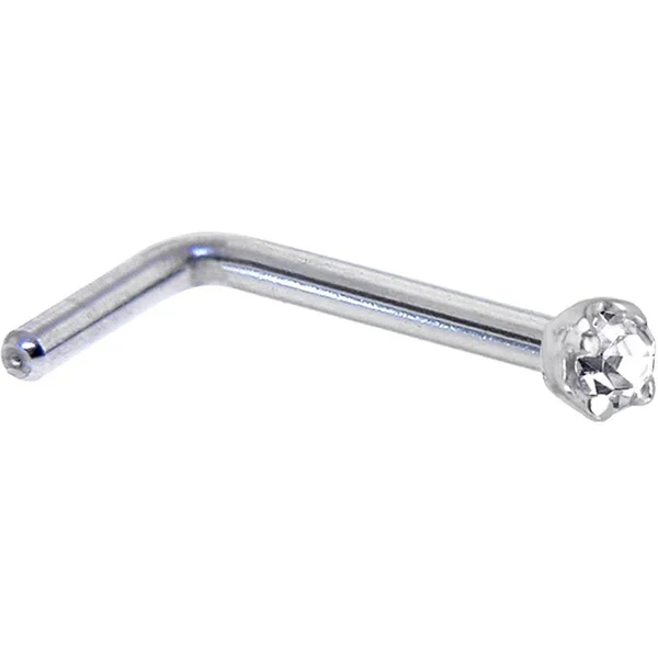 Body Candy Solid 14K White Gold 1.5mm (0.015 cttw) Genuine Diamond Left Nose Stud Screw 18 Gauge 1/4x22