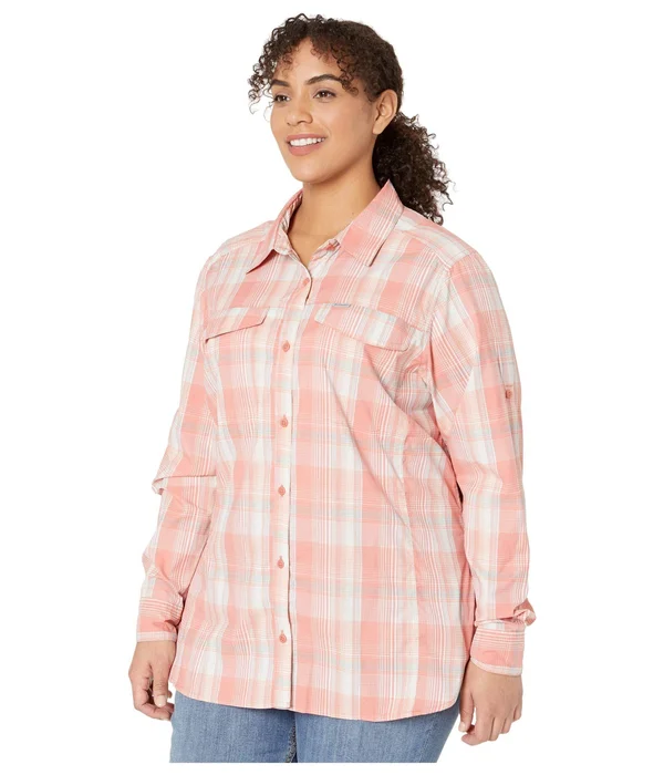 Columbia Plus Size Silver Ridge Lite Plaid Long Sleeve Dark Coral Medium Multi Plaid - 2x