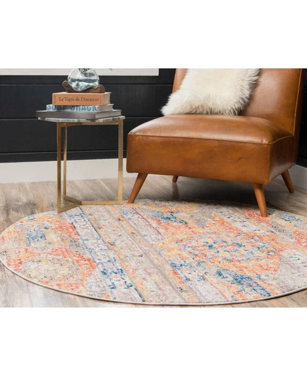 Unique Loom Basilica Prado Orange 8 ft. x 8 ft. Round Rug