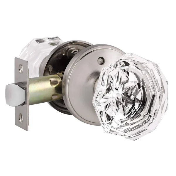 Cystal Glass Door Knob 1 Pack - Heavy Duty Satin Nickel Privacy Door Knob Sets, Bedroom/Bathroom Interior Door Handles with Euro