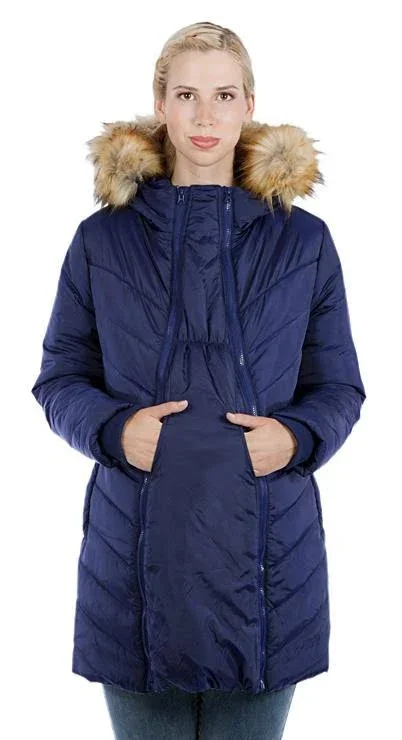 Women's Modern Eternity Faux Fur Trim Convertible Puffer 3-in-1 Maternity Jacket - Size Small - Green