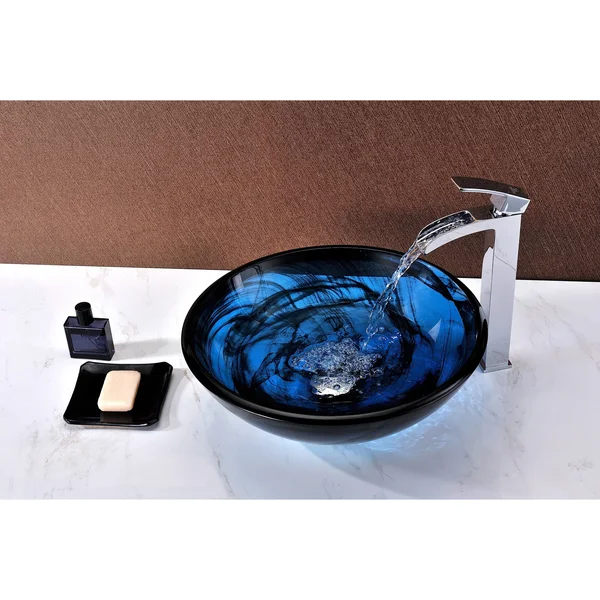 Anzzi LS-AZ048 Soave Series Deco-Glass Vessel Sink in Sapphire Wisp