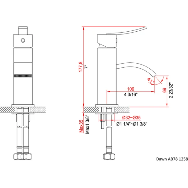 Dawn AB78 1258C Single-Lever Square Lavatory Faucet, Chrome