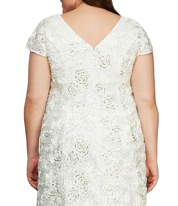 Alex Evenings Plus Size Cap Sleeve Rosette Lace Dress - 24W