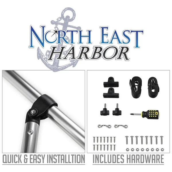 North East Harbor 4 Bow Boat Bimini Top Cover Gray with Rear Support Poles and Zippered Boot Fits 67 inch-72 inch Width Beam V-H