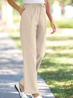 Blair Women's Crinkle Cotton Pull-On Pants, Oatmeal Tan 2XL Misses