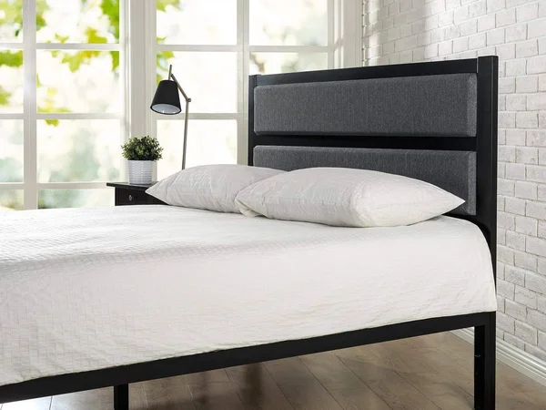 Zinus Modern Studio Upholstered Metal Headboard, Twin Upholstered Grey
