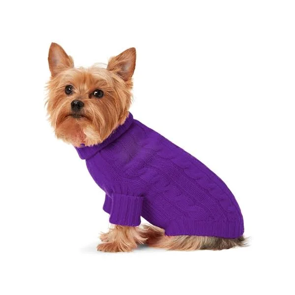 Ralph Lauren Cable Cashmere Dog Sweater - Size M in Royal Lilac