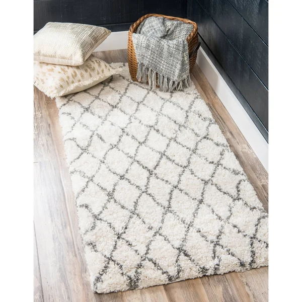 Unique Loom Trellis Rabat Shag Area Rug - 2&7x22 x 6& Runner - Ivory