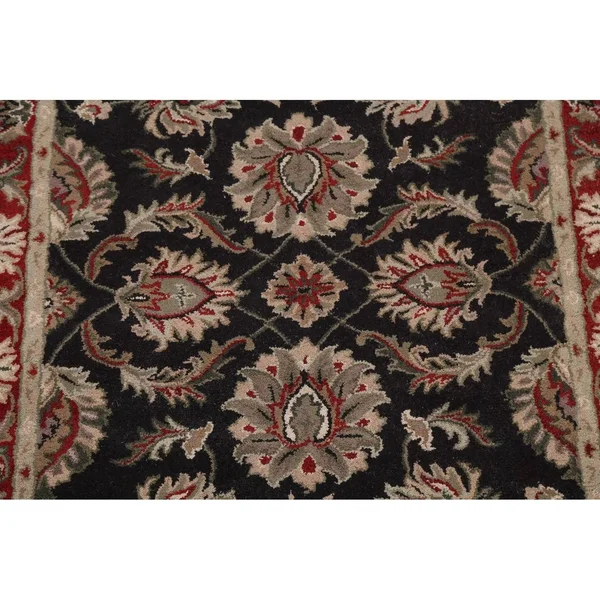 Black Traditional Floral Oriental Area Rug Hand-Tufted Wool Carpet 5x8, Size: 5' x 8'