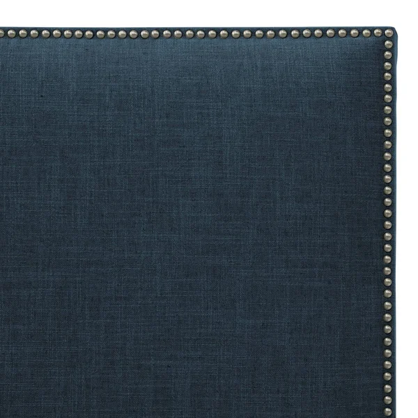 Queen Bella Nail Button Border Headboard Dark Navy Linen with Pewter Nailbuttons - Skyline Furniture