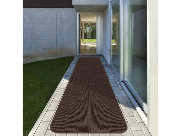 Indoor/Outdoor Double-Ribbed Carpet Runner with Skid-Resistant Rubber Backing - Bittersweet Brown - 4' x 25'