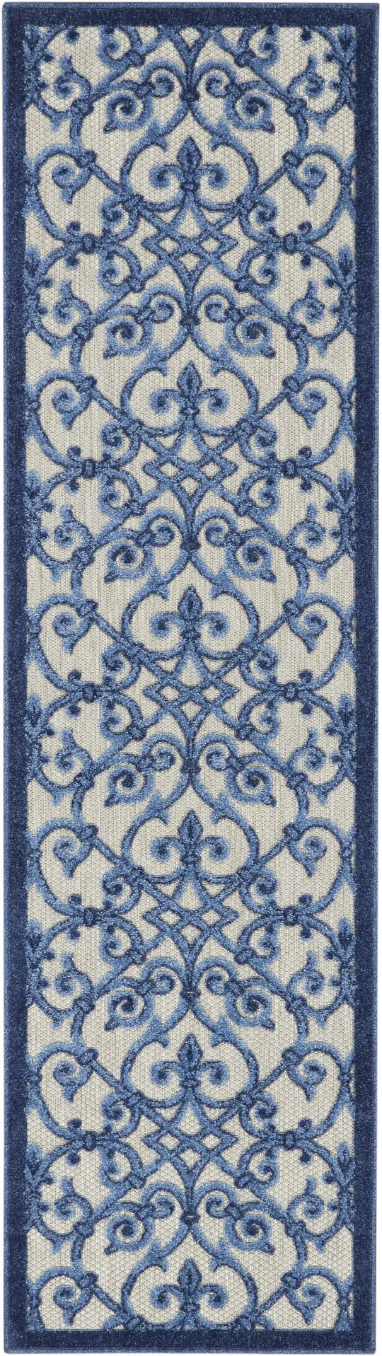 2 x 10 Gray and Blue Indoor Outdoor Runner Rug