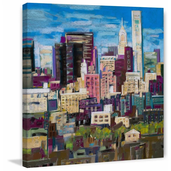 Skyline New York City 2 inch Painting Print on Wrapped Canvas, Blue