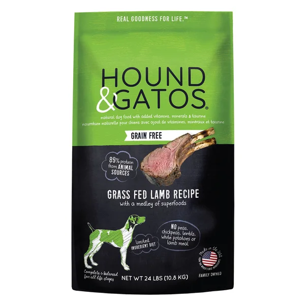 Hound Gatos Grain-Free Grass Fed Lamb Recipe Dry Dog Food - 24 lb