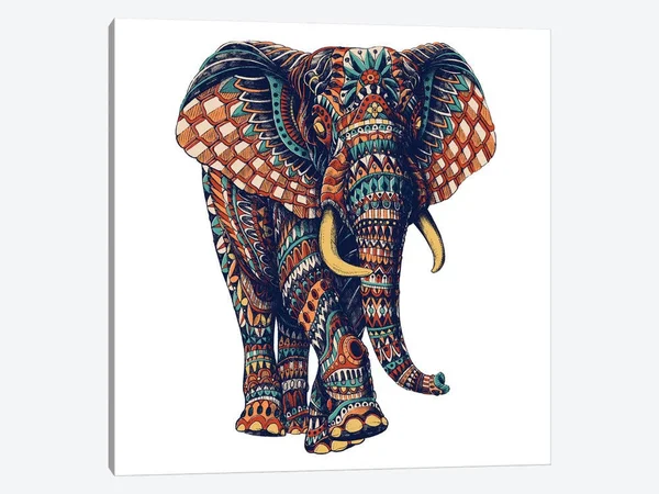 Bioworkz Canvas Art Prints - Ornate Elephant III in Color II ( Animal Art > Wildlife > Elephants art)