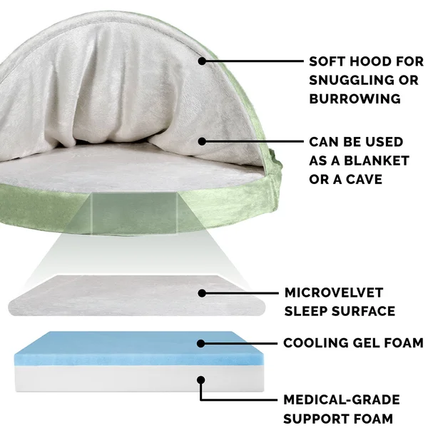 FurHaven Snuggery Burrow Dog Bed - Microvelvet Cooling Gel Foam, 44x22 Round, Sage