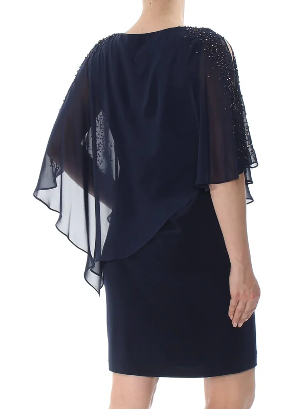 Xscape Blue Women's Size 6 Capelet Embellished Sheath Dress