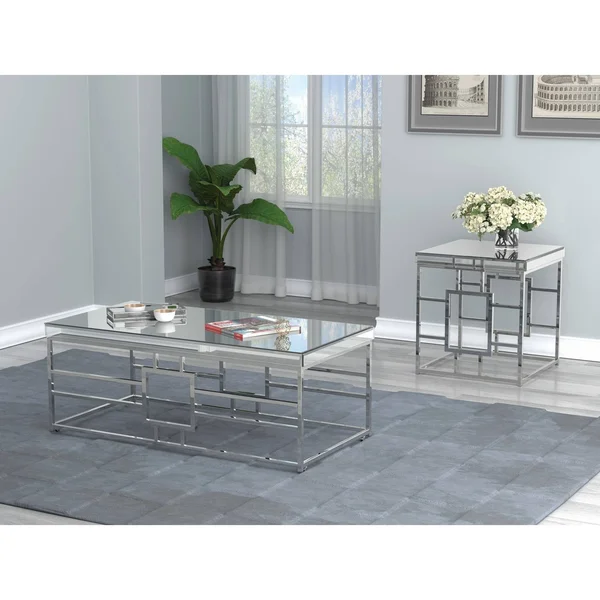 Silver Orchid Bevan Mirror and Chrome Square End Table - 22.50x22 x 22.50x22 x 24.25x22