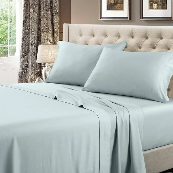 Soft Cotton Bed Sheets 600 TC Solid Sateen Full, Sea
