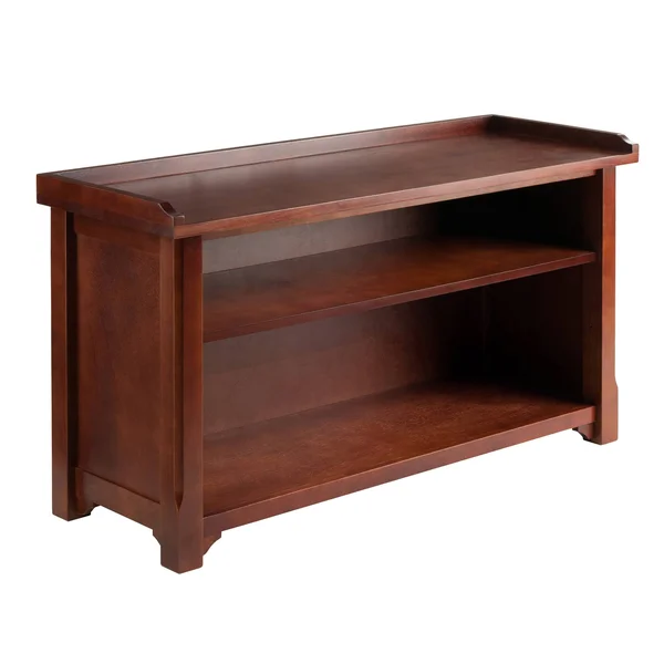 40x22 Brown Contemporary Rectangular Bench with Storage Shelf