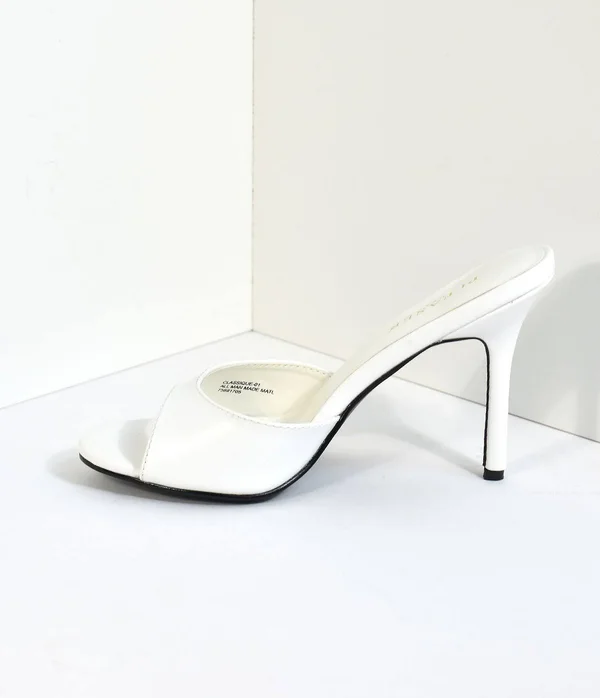 White Matte Leatherette Peep Toe Slip on Heels - Size 10