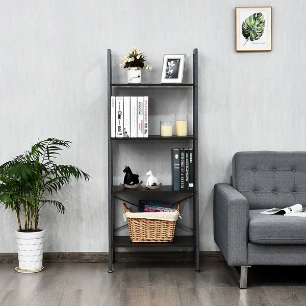 4-Tier Ladder Shelf Bookcase Storage and Display Rack - Black/Brown