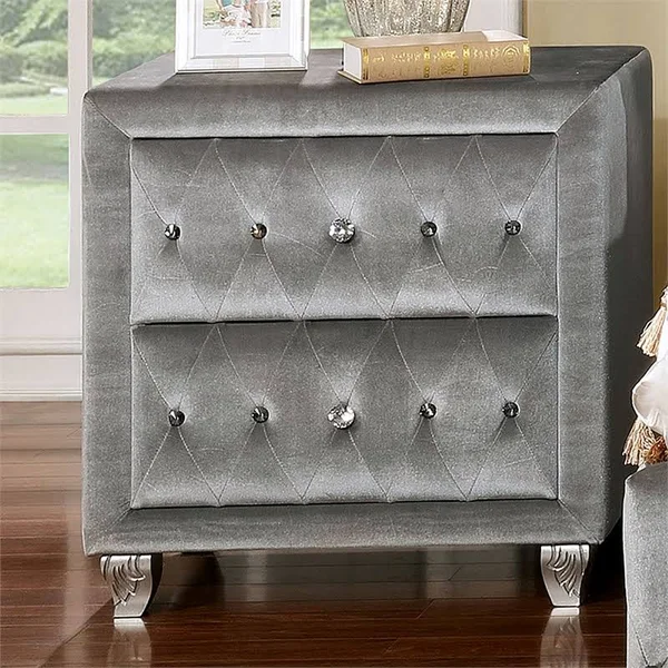 Furniture of America Serena 2-Drawer Upholstered Nightstand in Gray