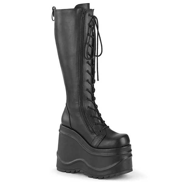 Demonia Women's 6x22 Knee High Boots Size 11 Black - Vegan, Wave-200