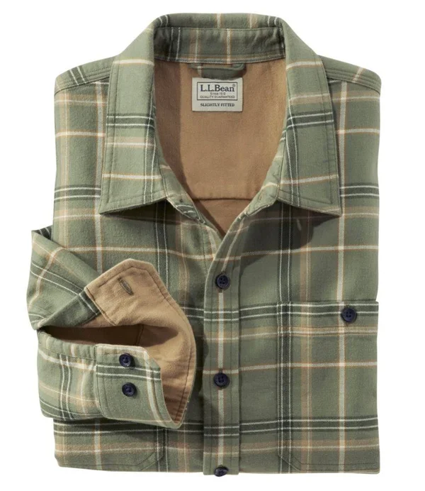 Men's Wicked Warm Shirt, Long Sleeve, Slightly Fitted Plaid Green Medium, L.L.Bean