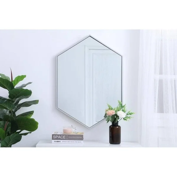 Carson Carrington Salsendi Metal Frame Hexagon Mirror - 30x22W x 40x22H - Silver