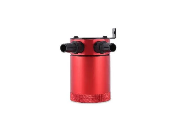 Mishimoto MMBCC-MSTWO-RD Baffled Oil Catch Can (Compact, 2-Port, Red)