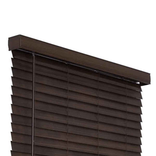 Allen + Roth 2-in Slat Width 56.75-in x 72-in Cordless Brown Faux Wood Room Darkening Faux Wood Blinds - DFWDC6072-56.75