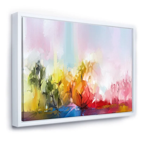 Designart &Abstract Tree in Colorful Meadow& Modern & Contemporary Framed Canvas Wall Art Print - 40 in. Wide x 30 in. High