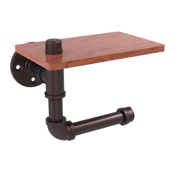 Allied Brass Pipeline Collection Toilet Paper Holder with Wood Shelf - Matte White
