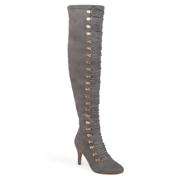 Journee Collection, Trill Wide-Calf Grey, 8, Women's Shoes