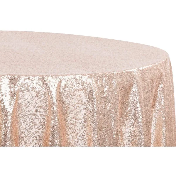 Glitz Sequins Round Tablecloth in Blush/Rose Gold Size: 120 in - Wedding, Event, Wholesale by CV Linens