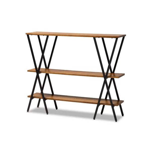 Baxton Studio Norton Rustic and Industrial Walnut Brown Finished Wood and Black Finished Metal Console Table