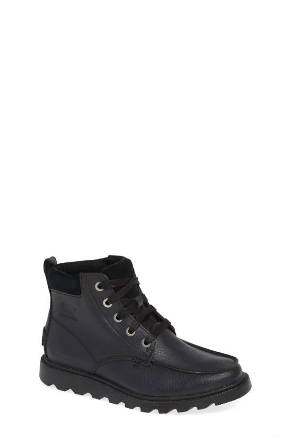 Boy's Sorel Madson Waterproof Moc Toe Boot, Size 1 M - Black